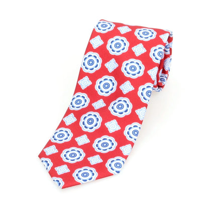 [New] Brewer BREUER Silk Print Small Pattern Necktie Red x Blue [Condition Rank N] [Men&