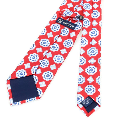 [New] Brewer BREUER Silk Print Small Pattern Necktie Red x Blue [Condition Rank N] [Men&