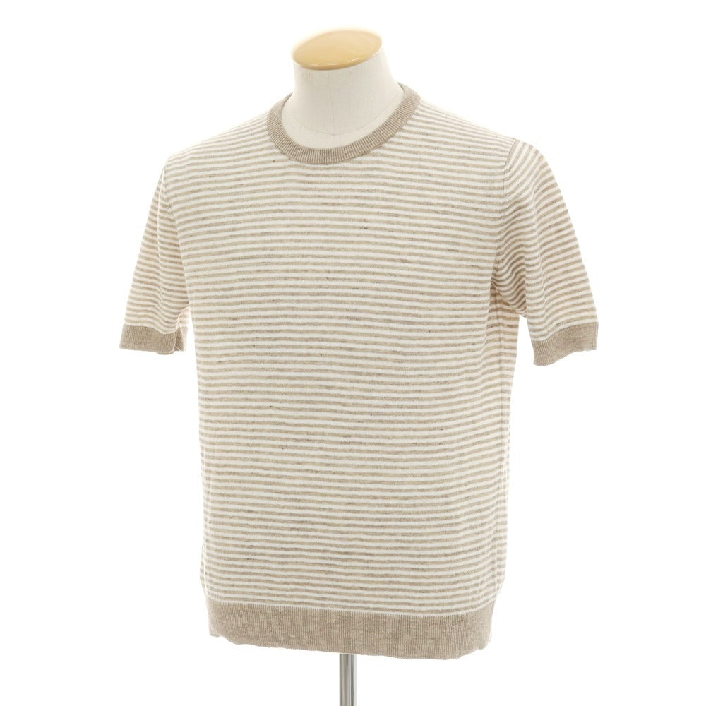 [Used] Buffy BAFY high gauge linen cotton striped crew neck short sleeve pullover knit beige x white [44] [Condition rank B] [Men&