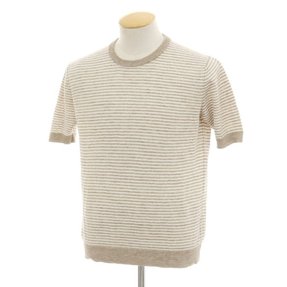 [Used] Buffy BAFY high gauge linen cotton striped crew neck short sleeve pullover knit beige x white [44] [Condition rank B] [Men&