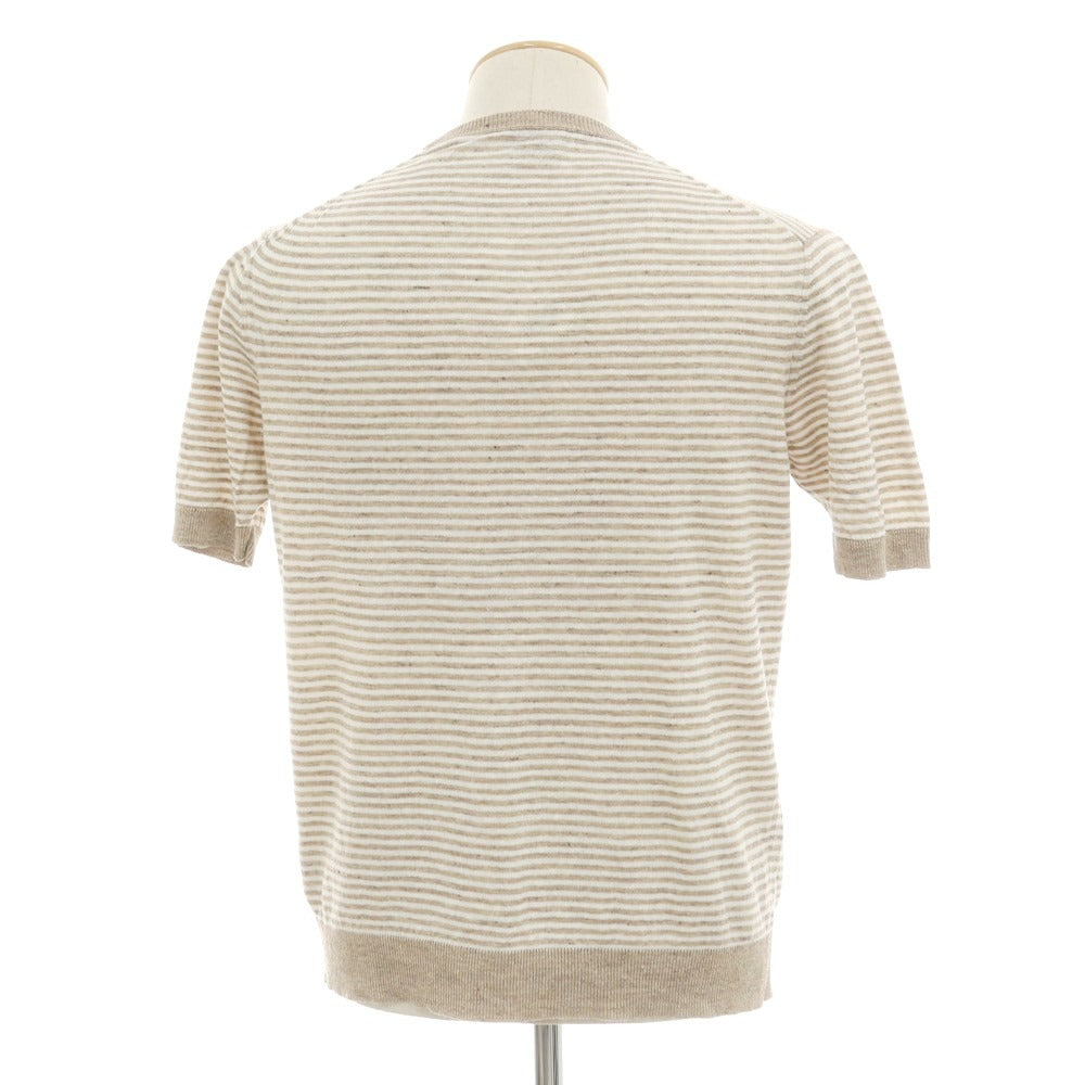 [Used] Buffy BAFY high gauge linen cotton striped crew neck short sleeve pullover knit beige x white [44] [Condition rank B] [Men&