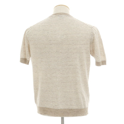 [Used] Buffy BAFY high gauge linen cotton striped crew neck short sleeve pullover knit beige x white [44] [Condition rank B] [Men&