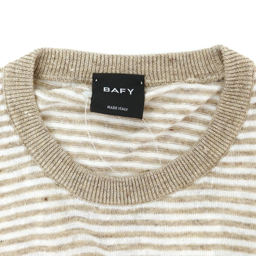 [Used] Buffy BAFY high gauge linen cotton striped crew neck short sleeve pullover knit beige x white [44] [Condition rank B] [Men&