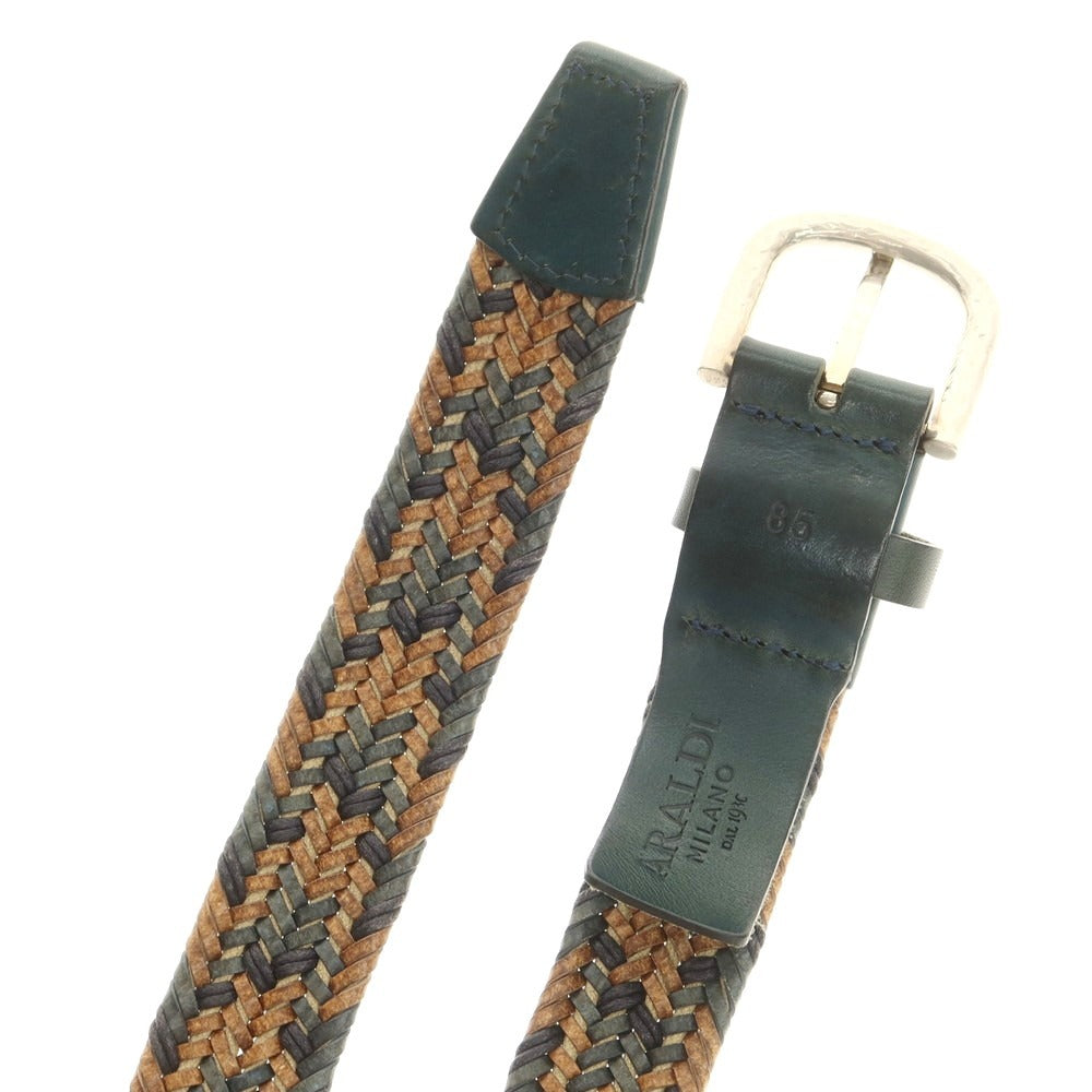 【中古】アラルディ 1930 ARALDI1930 レザー メッシュ ベルト グリーンxベージュ【 85 】【 状態ランクB 】【 メンズ 】