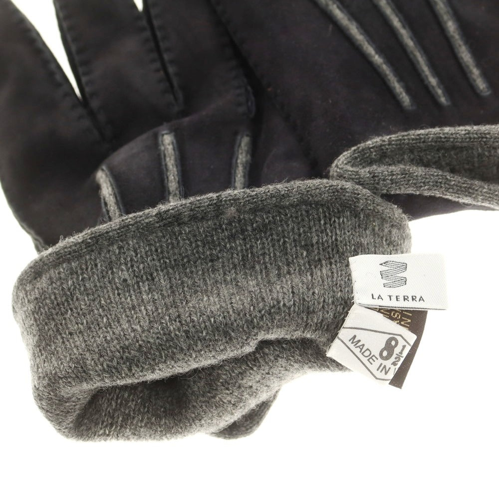 【新品】ラ テッラ LA TERRA スエード カシミヤライニング 手袋 グローブ ブラック【 8 1/2 】【 状態ランクN 】【 メンズ 】