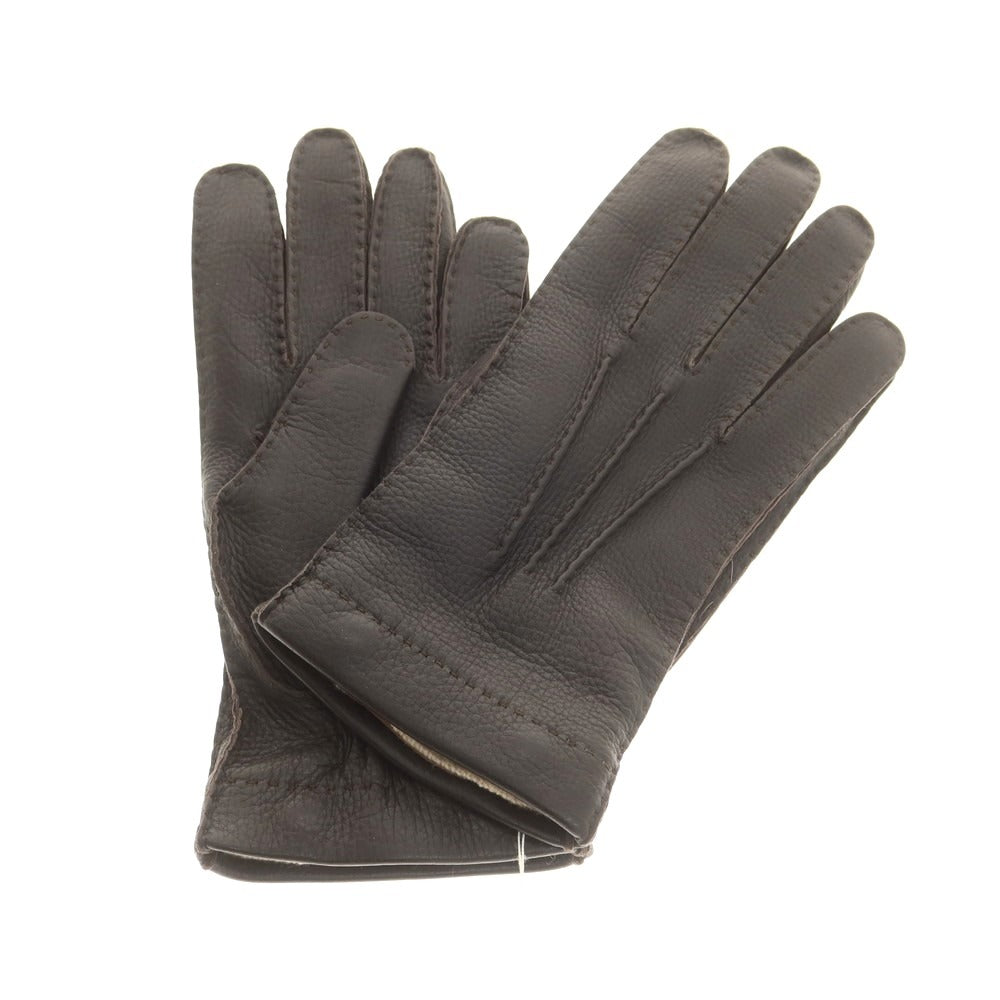 【新品】ラ テッラ LA TERRA レザー カシミヤライニング 手袋 グローブ ダークブラウン【 8 1/2 】【 状態ランクN 】【 メンズ 】