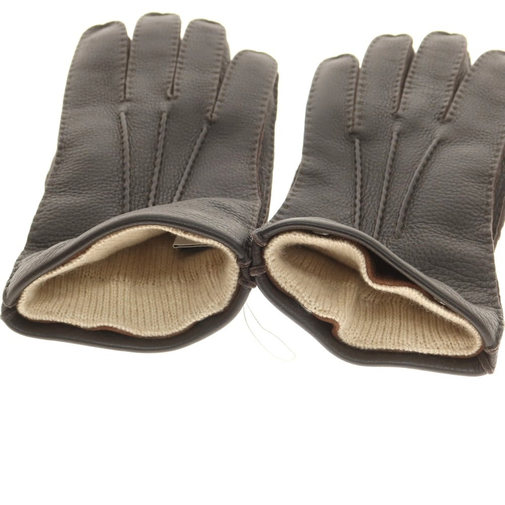 【新品】ラ テッラ LA TERRA レザー カシミヤライニング 手袋 グローブ ダークブラウン【 8 1/2 】【 状態ランクN 】【 メンズ 】