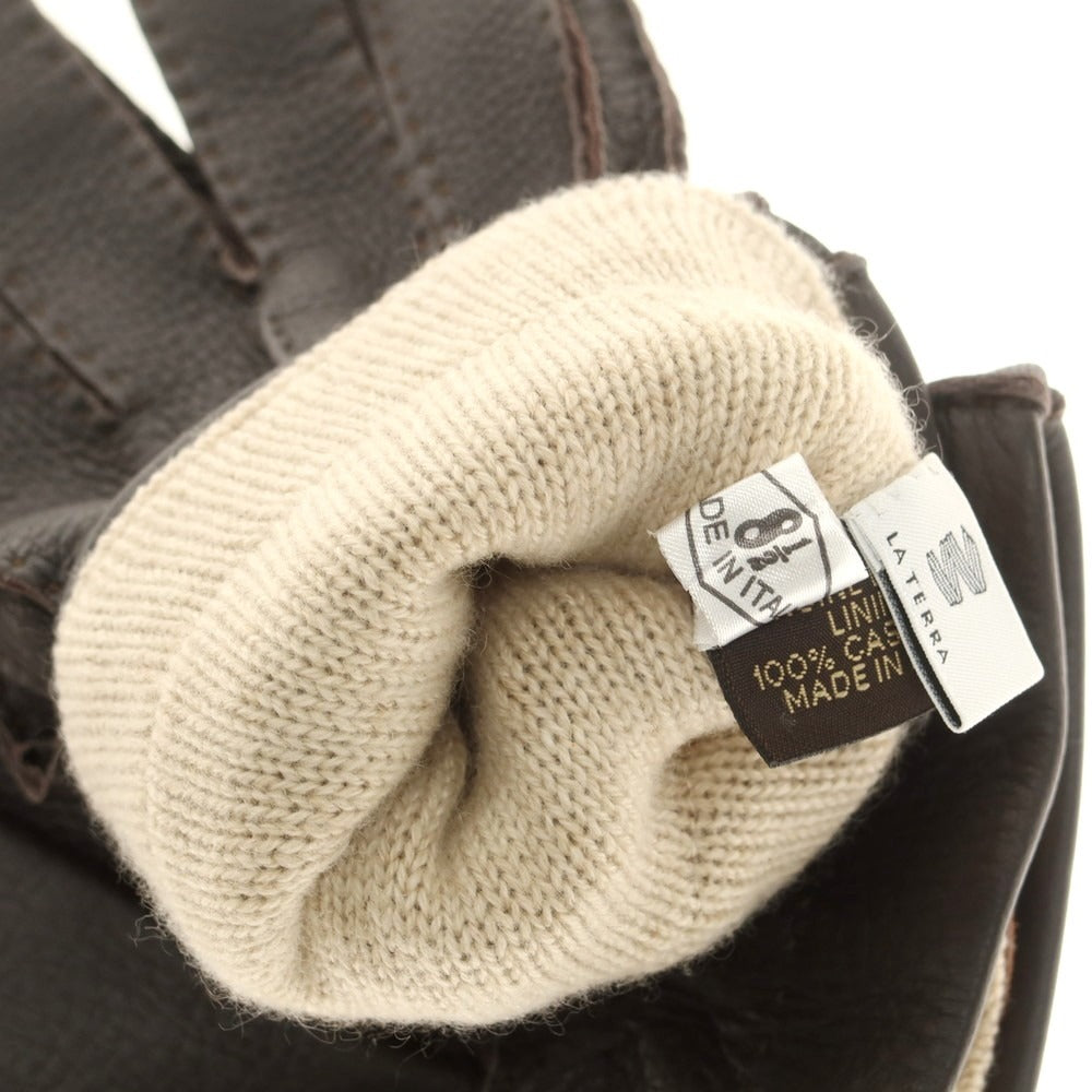 【新品】ラ テッラ LA TERRA レザー カシミヤライニング 手袋 グローブ ダークブラウン【 8 1/2 】【 状態ランクN 】【 メンズ 】