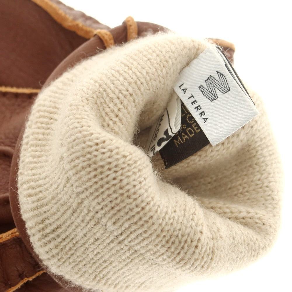 【新品】ラ テッラ LA TERRA レザー カシミヤライニング 手袋 グローブ ブラウン【 サイズ7 】【 状態ランクN 】【 メンズ 】 [CPD]