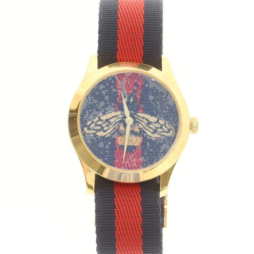 【中古】【未使用】グッチ GUCCI タイムレスG BEE 腕時計 ゴールドxネイビー【 状態ランクS 】【 ユニセックス 】[CPD]