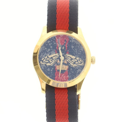 【中古】【未使用】グッチ GUCCI タイムレスG BEE 腕時計 ゴールドxネイビー【 状態ランクS 】【 ユニセックス 】