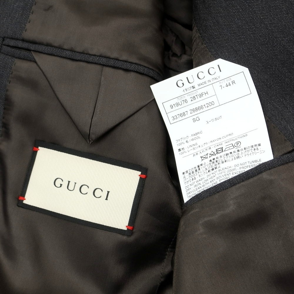 【中古】グッチ GUCCI ヘリンボーン織ウール 2つボタンスーツ ダークグレー【 44 】【 状態ランクA 】【 メンズ 】[DPD]