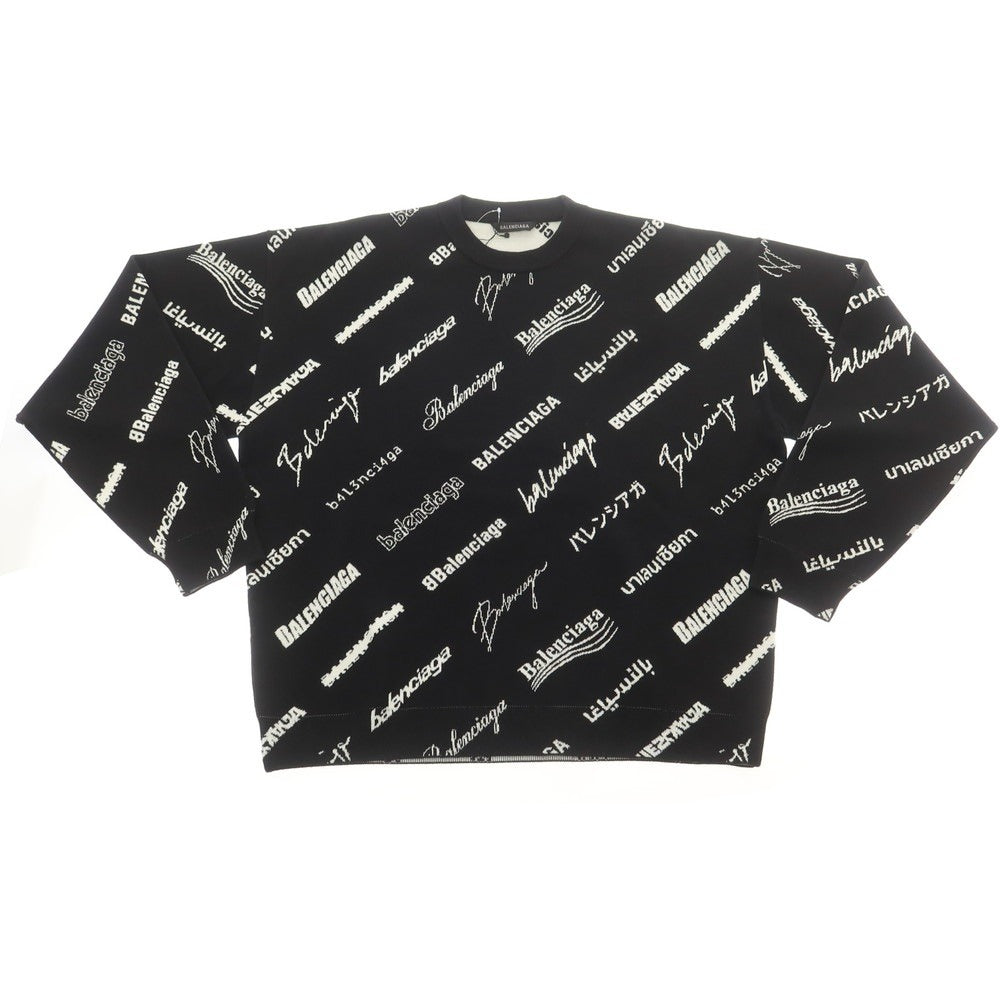 【中古】バレンシアガ BALENCIAGA ウールポリエステル クルーネック プルオーバーニット ブラックxホワイト【 XL 】【 状態ランクA 】【 メンズ 】[CPD]