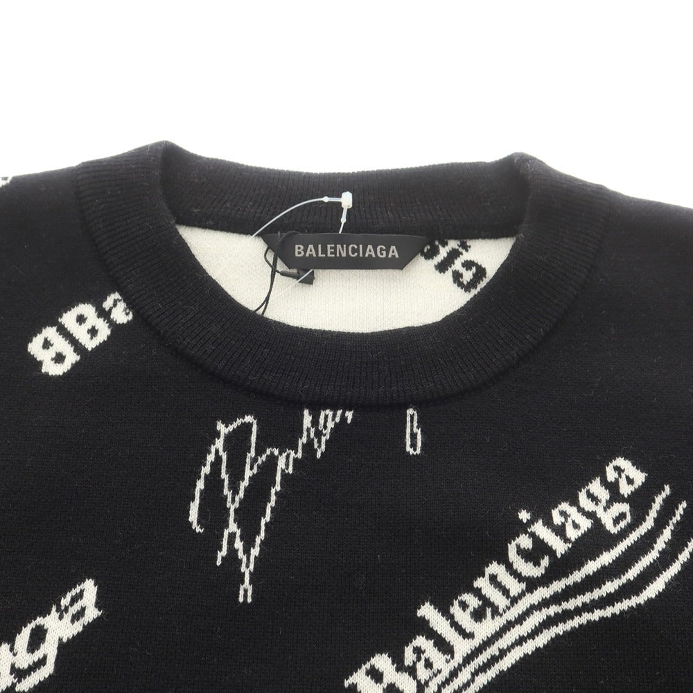 【中古】バレンシアガ BALENCIAGA ウールポリエステル クルーネック プルオーバーニット ブラックxホワイト【 XL 】【 状態ランクA 】【 メンズ 】[CPD]