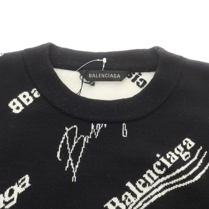 【中古】バレンシアガ BALENCIAGA ウールポリエステル クルーネック プルオーバーニット ブラックxホワイト【 XL 】【 状態ランクA 】【 メンズ 】