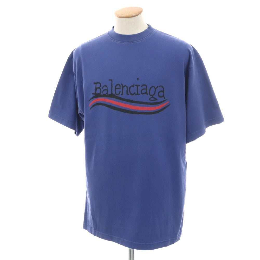 【中古】バレンシアガ BALENCIAGA ユーズド加工 コットン クルーネック 半袖Ｔシャツ ブルー【 XS 】【 状態ランクA 】【 メンズ 】