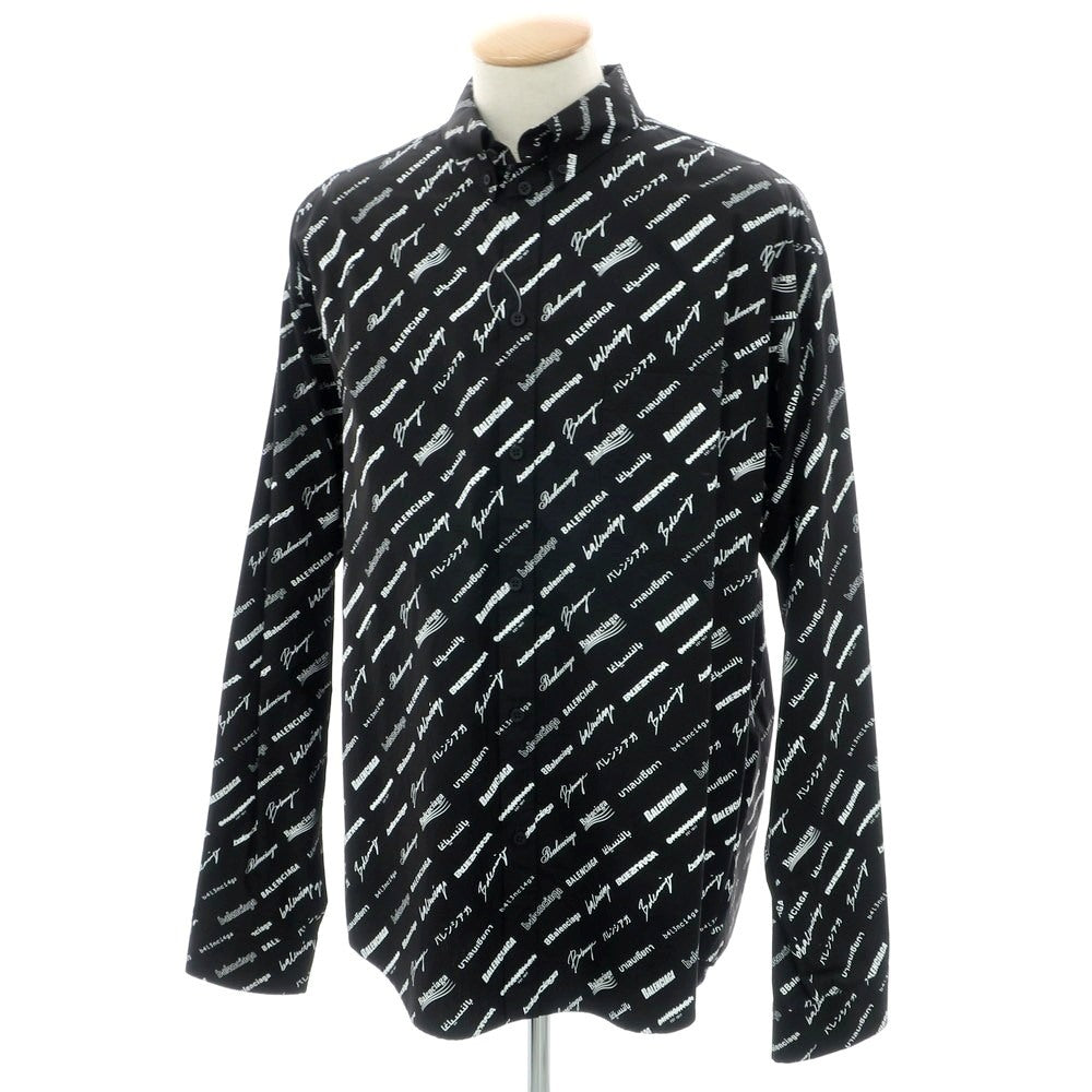 【中古】【未使用】バレンシアガ BALENCIAGA コットン ボタンダウン カジュアルシャツ ブラックxホワイト【 38 】【 状態ランクS 】【 メンズ 】