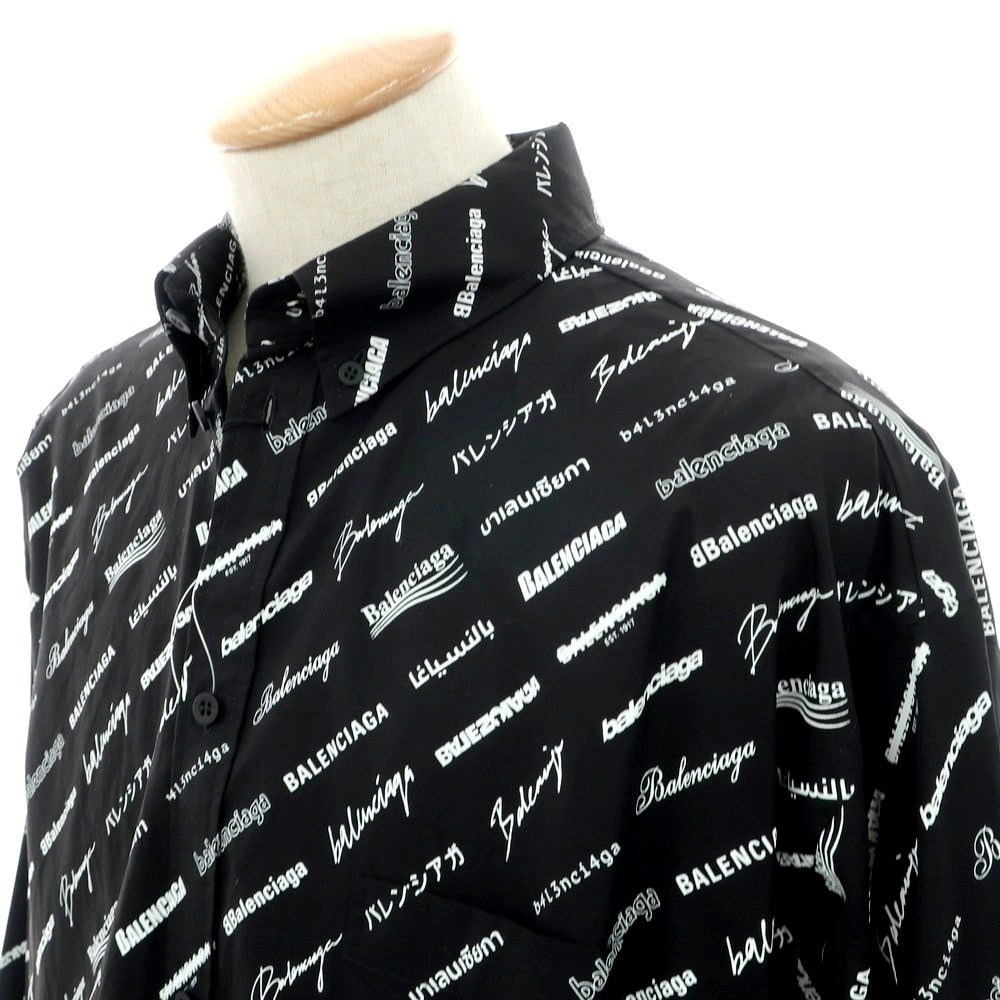【中古】【未使用】バレンシアガ BALENCIAGA コットン ボタンダウン カジュアルシャツ ブラックxホワイト【 38 】【 状態ランクS 】【 メンズ 】
