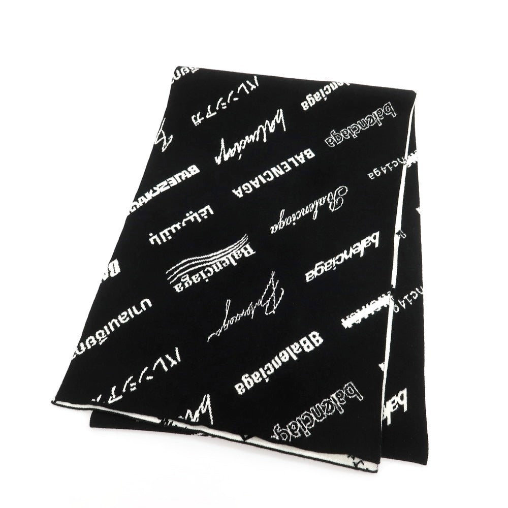 【中古】【未使用】バレンシアガ BALENCIAGA ウールポリエステル ロゴ マフラー ブラック【 状態ランクS 】【 メンズ 】
