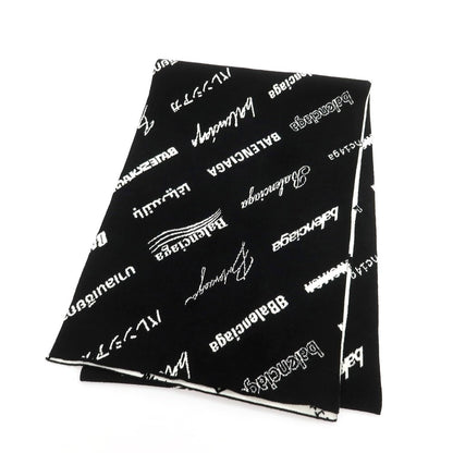 【中古】【未使用】バレンシアガ BALENCIAGA ウールポリエステル ロゴ マフラー ブラック【 状態ランクS 】【 メンズ 】