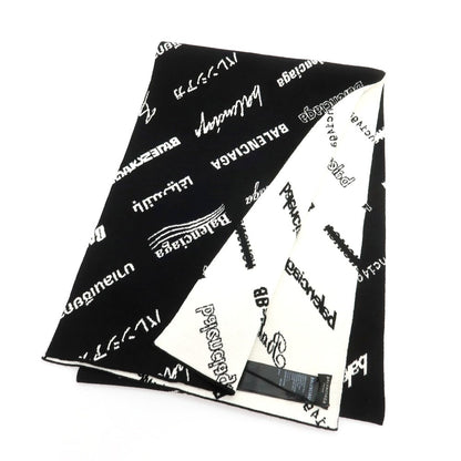 【中古】【未使用】バレンシアガ BALENCIAGA ウールポリエステル ロゴ マフラー ブラック【 状態ランクS 】【 メンズ 】