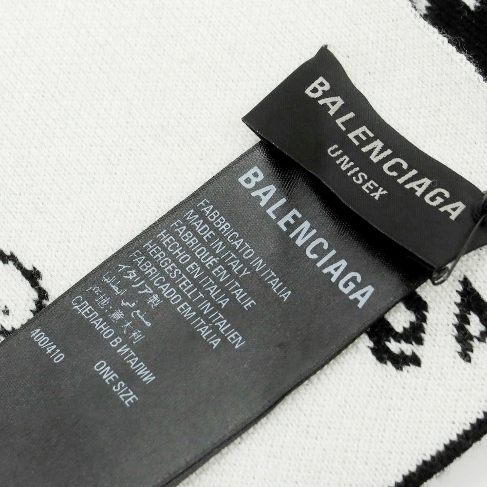 【中古】【未使用】バレンシアガ BALENCIAGA ウールポリエステル ロゴ マフラー ブラック【 状態ランクS 】【 メンズ 】