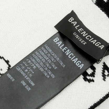 【中古】【未使用】バレンシアガ BALENCIAGA ウールポリエステル ロゴ マフラー ブラック【 状態ランクS 】【 メンズ 】
