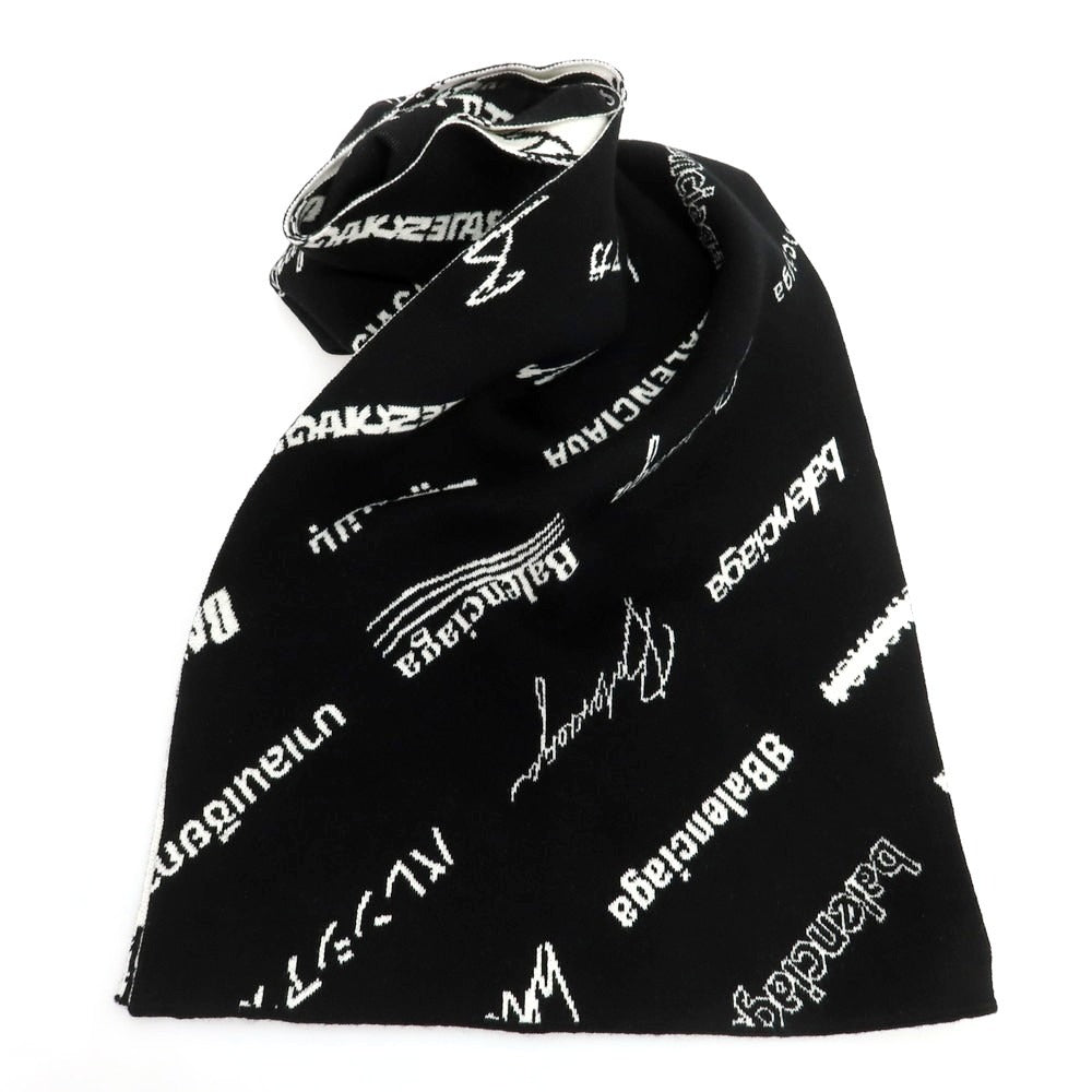 【中古】【未使用】バレンシアガ BALENCIAGA ウールポリエステル ロゴ マフラー ブラック【 状態ランクS 】【 メンズ 】