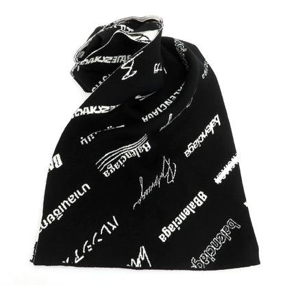 【中古】【未使用】バレンシアガ BALENCIAGA ウールポリエステル ロゴ マフラー ブラック【 状態ランクS 】【 メンズ 】