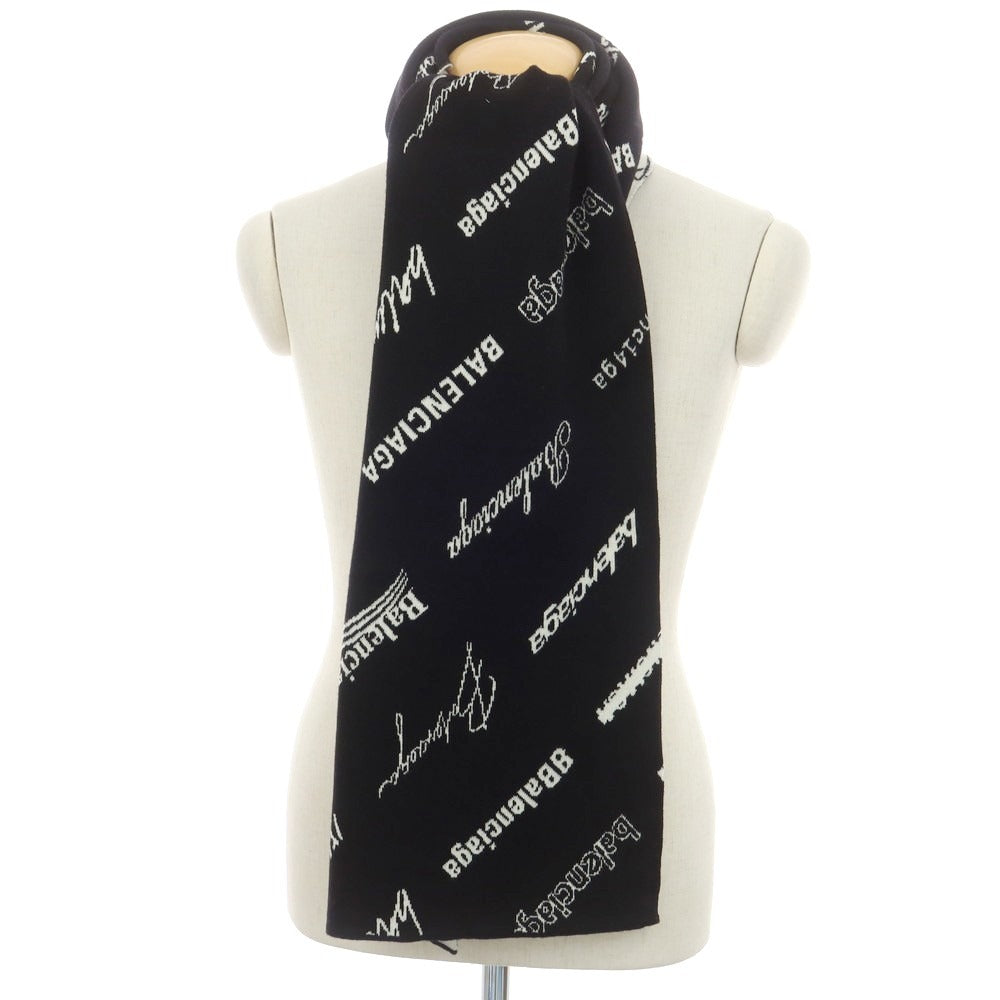 【中古】【未使用】バレンシアガ BALENCIAGA ウールポリエステル ロゴ マフラー ブラック【 状態ランクS 】【 メンズ 】