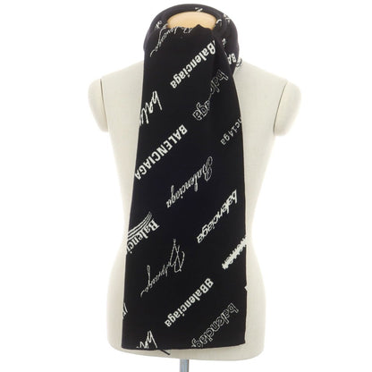 【中古】【未使用】バレンシアガ BALENCIAGA ウールポリエステル ロゴ マフラー ブラック【 状態ランクS 】【 メンズ 】