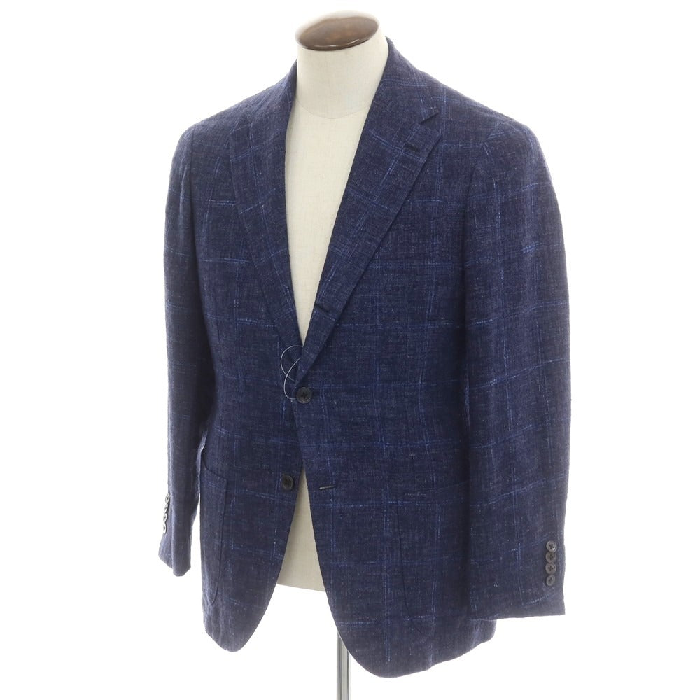 【中古】ブリッラ ペル イル グスト Brilla per il gusto ウールリネンシルク チェック テーラードジャケット ネイビーxブルー【 50 】【 状態ランクB 】【 メンズ 】