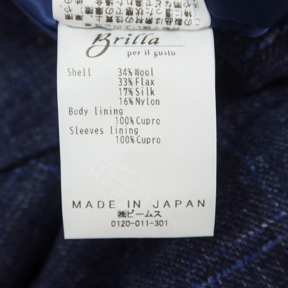 [Used] Brilla per il gusto Wool linen silk check tailored jacket Navy x blue [50] [Condition rank B] [Men&