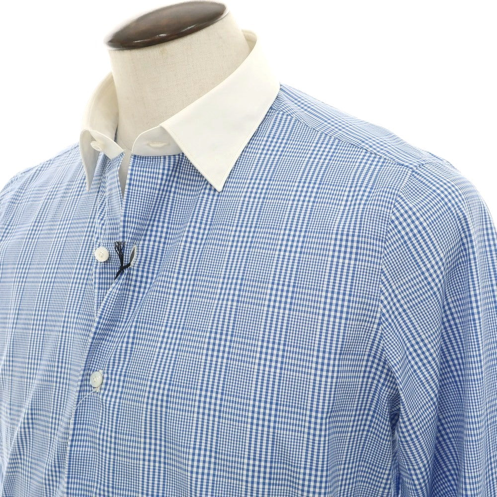 【中古】フィナモレ Finamore コットン チェック レギュラーカラー ドレスシャツ ブルーxホワイト【 41 】【 状態ランクC 】【 メンズ 】