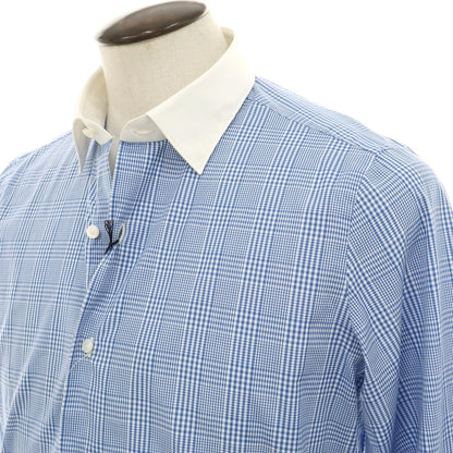 【中古】フィナモレ Finamore コットン チェック レギュラーカラー ドレスシャツ ブルーxホワイト【 41 】【 状態ランクC 】【 メンズ 】