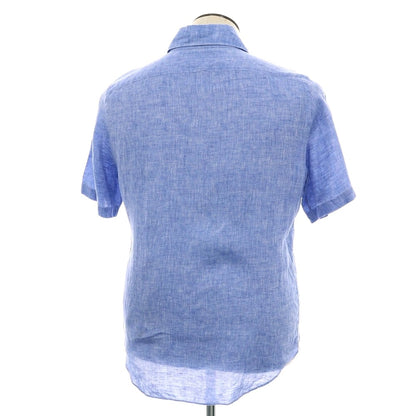 【中古】フィナモレ Finamore リネン ホリゾンタルカラー 半袖シャツ ブルー【 41 】【 状態ランクB 】【 メンズ 】