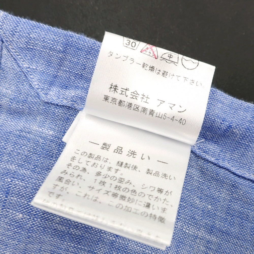 【中古】フィナモレ Finamore リネン ホリゾンタルカラー 半袖シャツ ブルー【 41 】【 状態ランクB 】【 メンズ 】