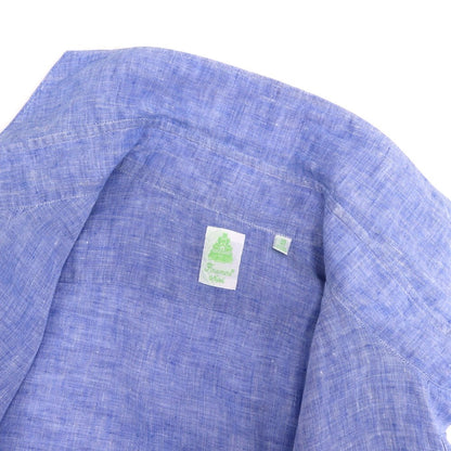 【中古】フィナモレ Finamore リネン ホリゾンタルカラー 半袖シャツ ブルー【 41 】【 状態ランクB 】【 メンズ 】