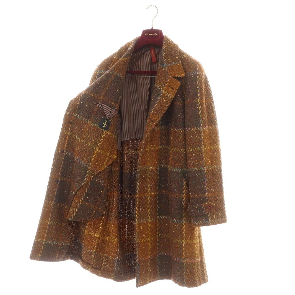 【新品】エルネスト ernesto GFB ツイードウール チェック チェスターフィールドコート ブラウン系【サイズ50 Drop8】【 状態ランクN 】【 メンズ 】[EPD]