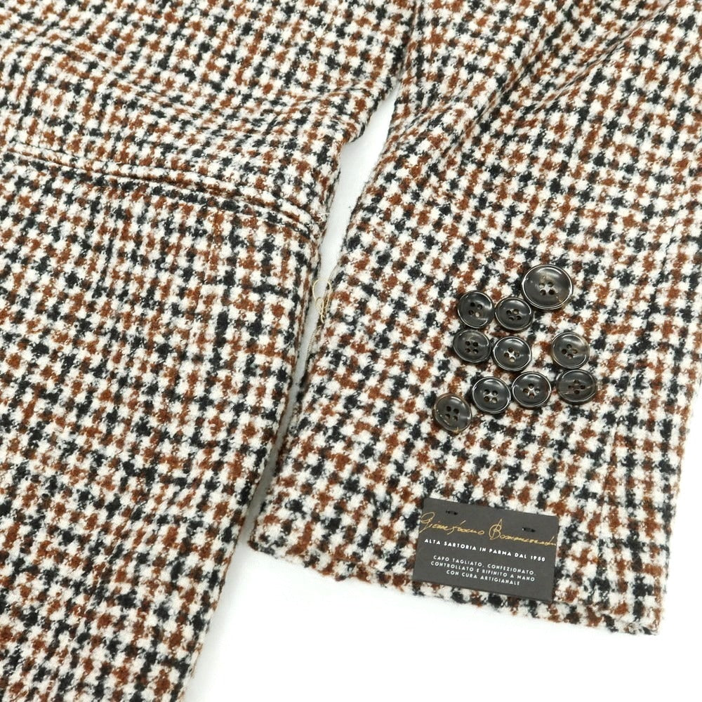 【新品】ジャン フランコ ボメザドリ Gian Franco Bommezzadri ウールシルク チェック テーラードジャケット ブラウンxホワイト系【 46 Drop6 】【 状態ランクN 】【 メンズ 】
