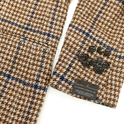 【新品】ジャン フランコ ボメザドリ Gian Franco Bommezzadri ウールアルパカ チェック テーラードジャケット ブラウンxホワイト系【 50 Drop6 】【 状態ランクN 】【 メンズ 】