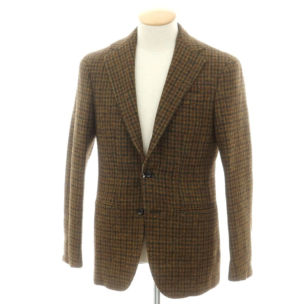 【新品】ジャン フランコ ボメザドリ Gian Franco Bommezzadri ツイードウール チェック テーラードジャケット オリーブxブラウン系【 44 Drop6 】【 状態ランクN 】【 メンズ 】