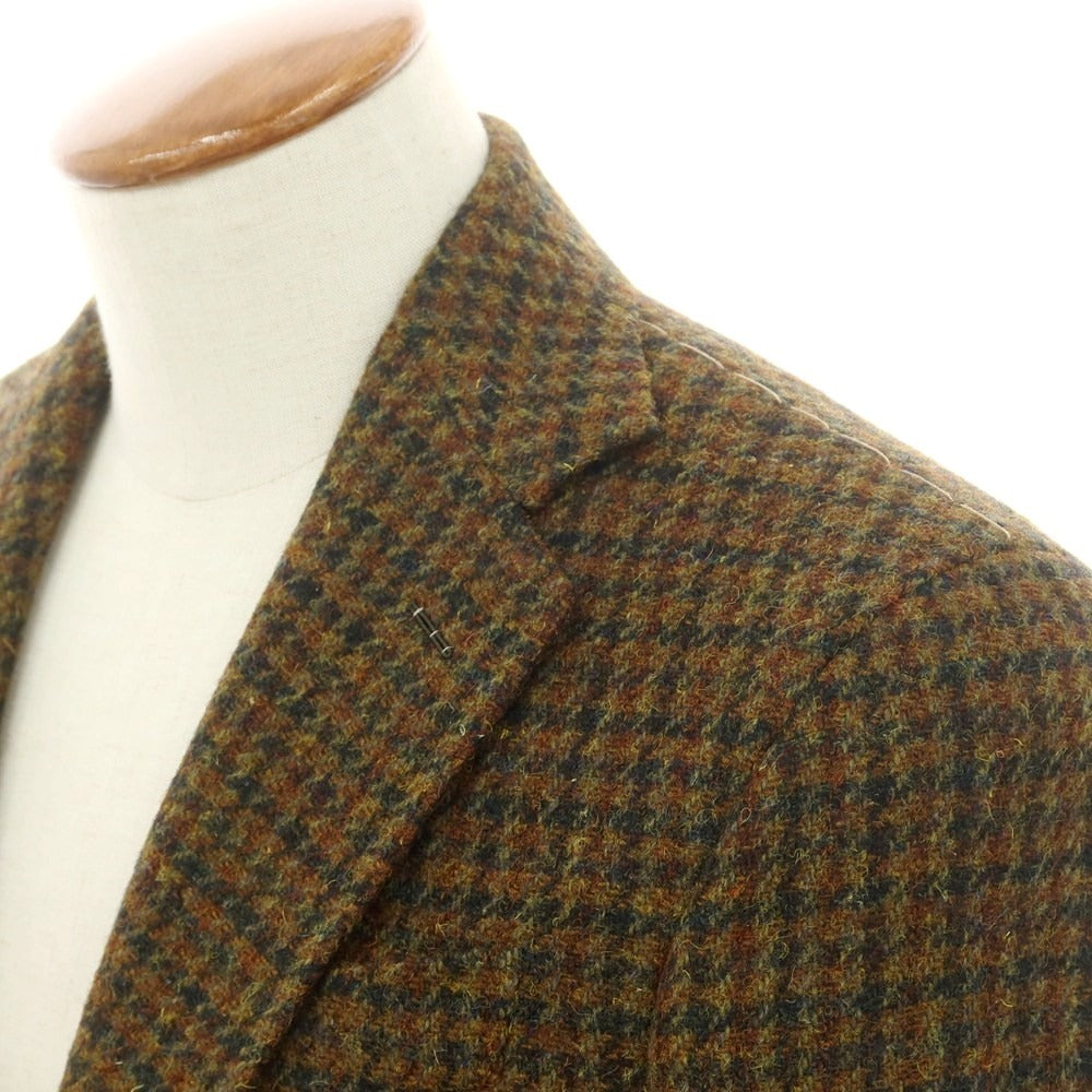 【新品】ジャン フランコ ボメザドリ Gian Franco Bommezzadri ツイードウール チェック テーラードジャケット オリーブxブラウン系【 46 Drop6 】【 状態ランクN 】【 メンズ 】