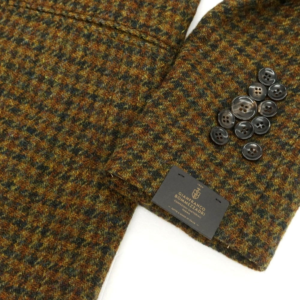 【新品】ジャン フランコ ボメザドリ Gian Franco Bommezzadri ツイードウール チェック テーラードジャケット オリーブxブラウン系【 48 Drop6 】【 状態ランクN 】【 メンズ 】