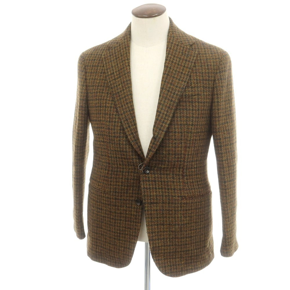 【新品】ジャン フランコ ボメザドリ Gian Franco Bommezzadri ツイードウール チェック テーラードジャケット オリーブxブラウン系【 52 Drop6 】【 状態ランクN 】【 メンズ 】