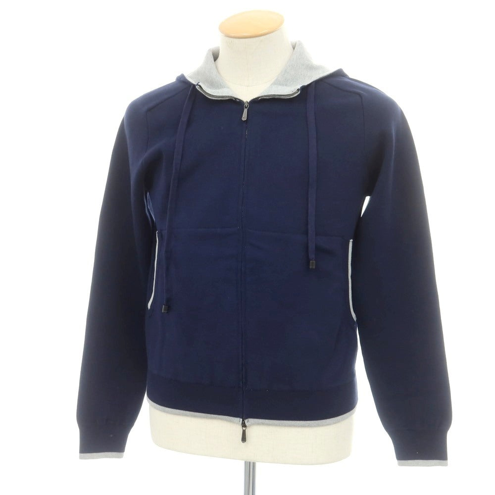 【新品】ドルモア DRUMOHR コットンカシミヤポリウレタン ダブルジップ ニット パーカー ネイビー【 44 】【 状態ランクN 】【 メンズ 】