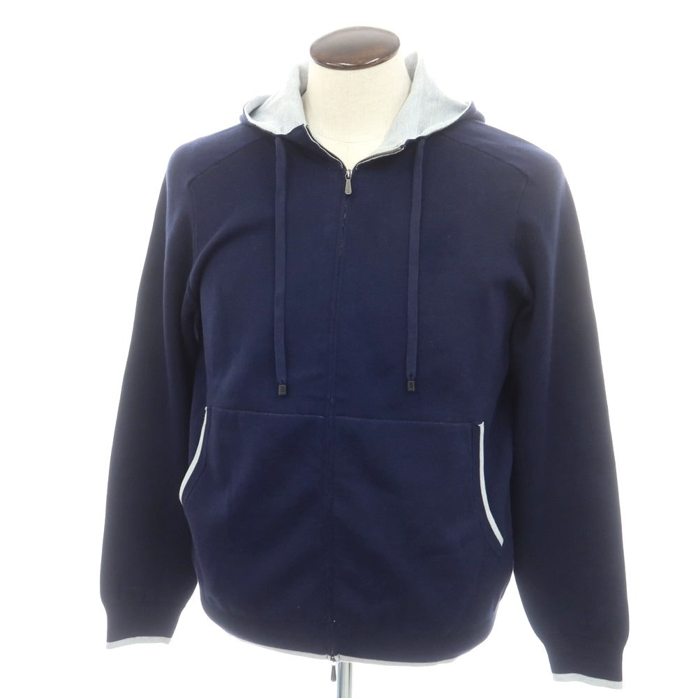 【新品】ドルモア DRUMOHR パーカー コットンカシミヤポリウレタン ダブルジップ ニット パーカー ネイビー【サイズ52】【 状態ランクN 】【 メンズ 】[EPD]