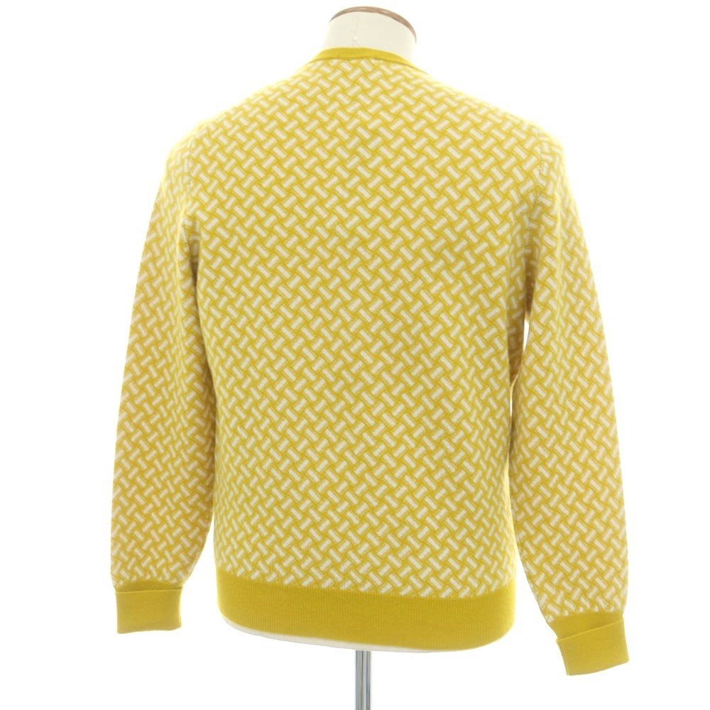 【新品】ドルモア DRUMOHR カシミヤ ビスコッティ柄 Vネック プルオーバーニット マスタードイエローxオフホワイト【 48 】【 状態ランクN 】【 メンズ 】
