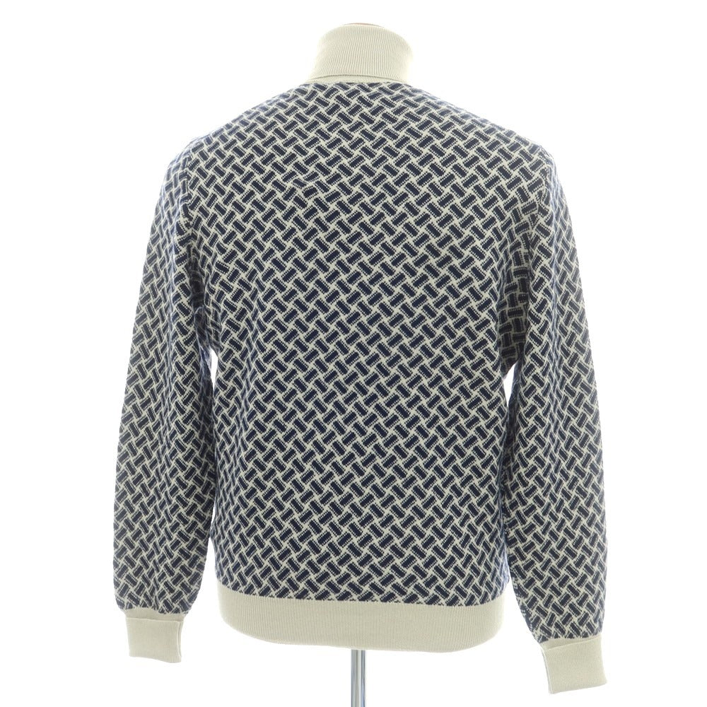 【新品】ドルモア DRUMOHR カシミヤ ビスコッティ柄 タートルネック プルオーバーニット グレージュ系xネイビー【 48 】【 状態ランクN 】【 メンズ 】
