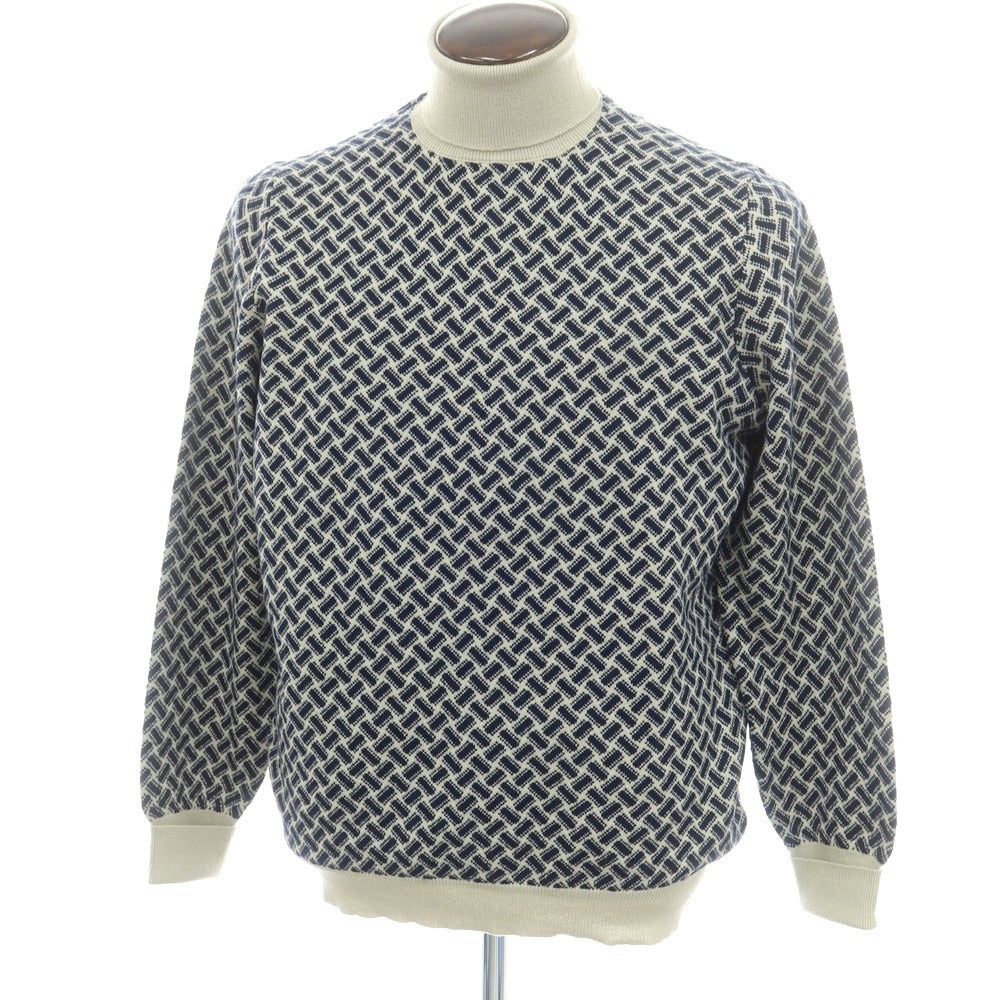 【新品】ドルモア DRUMOHR カシミヤ ビスコッティ柄 タートルネック プルオーバーニット グレージュ系xネイビー【 52 】【 状態ランクN 】【 メンズ 】